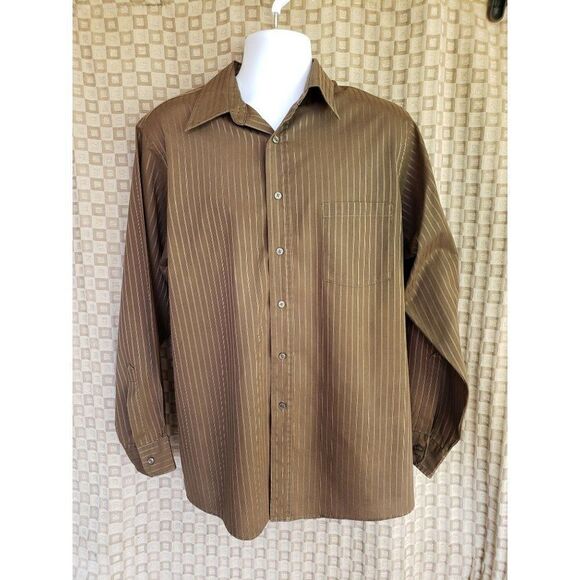 Men's Dress Shirt Spread Collar Long Sleeve Wrinkle Free Stretch Shirt Brown XL - Picture 2 of 6